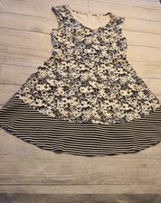 eshakti Black White Floral Scoop Neck Sleeveless A-Line Midi Dress Zip Back L