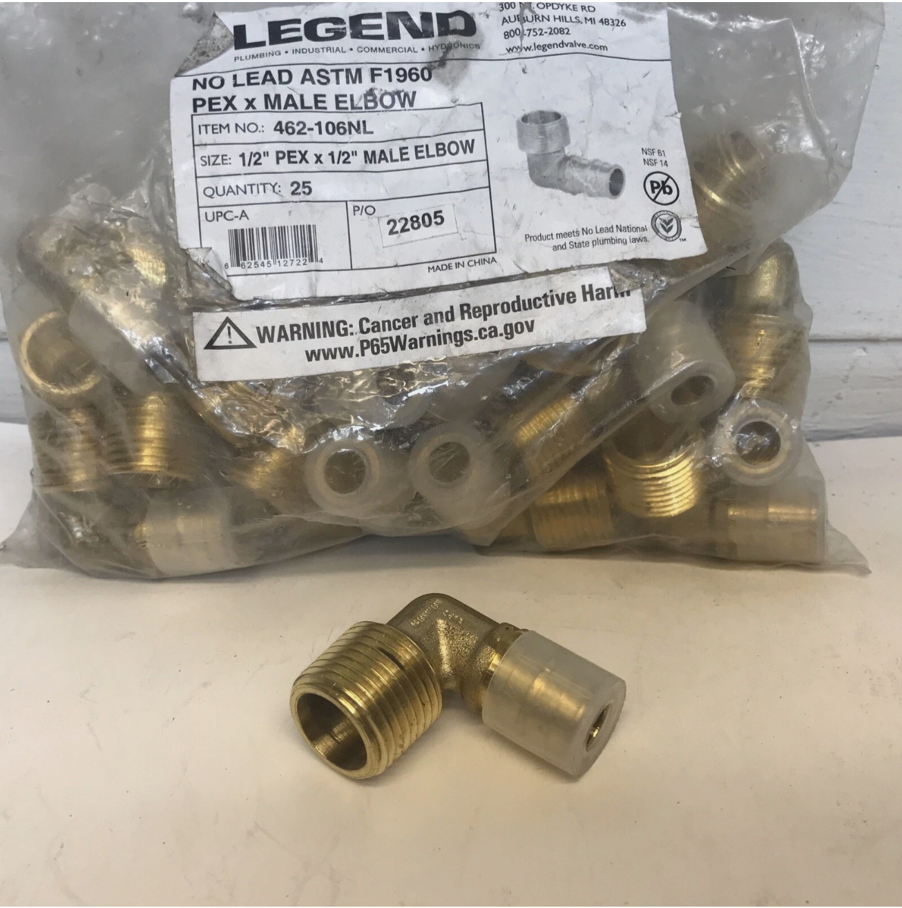 LEGEND 1/2" PEX X 1/2” MALE ELBOW   462-106NL   NO LEAD    ASTM F1960   QNT 24