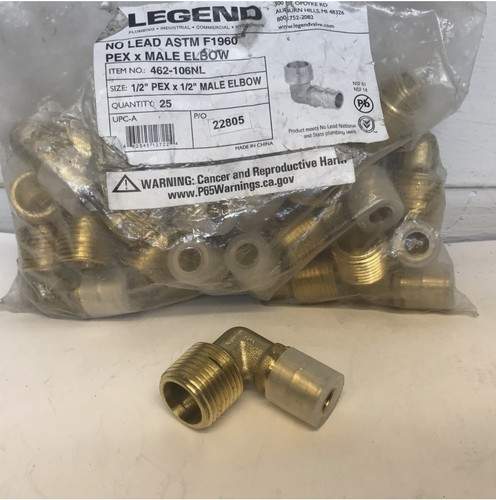 LEGEND 1/2" PEX X 1/2” MALE ELBOW 462-106NL NO LEAD ASTM F1960 QNT 24