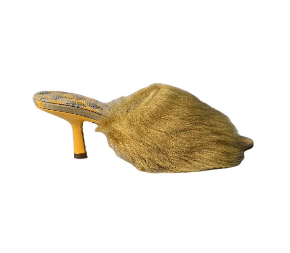 Burberry Jackie Yellow Fur Shearling Slide Mules Heels Size 35 5