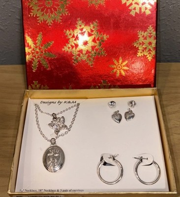 Designs by K & M - 16  & 18  Necklaces, 3 Pair Of Earrings Great For Christmas