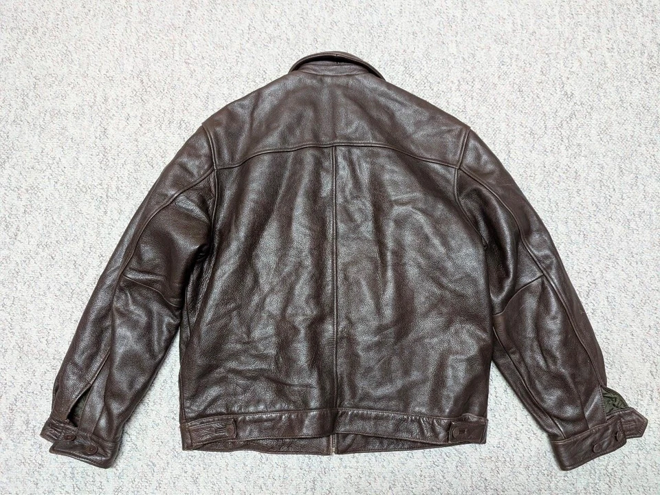 vintage 1990s cowhide BOMBER leather jacket L brown STUCTURE motorcycle Y2K - Image 2 of 4