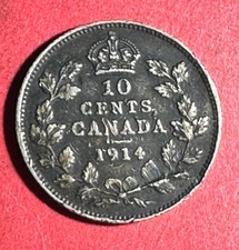 1914 Canada King George V SILVER 10 CENTS! VF Details! Old Canadian Coin!