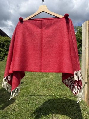 Kids 100% Merino Wool Poncho El Berro Red Soft Warm Unisex Cape 110 x 80 cm