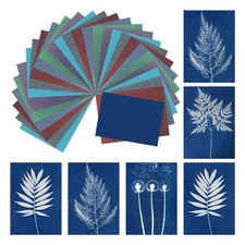 Cyanotype Paper,36 Sheet Sun Print Paper Kit High Sensitive Sun Paper Colored...