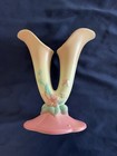 Vintage Hull Pottery USA Double Vase Woodland Pink Off White Mint Green 8 1/2”
