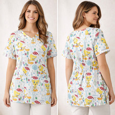 Looney Tunes Tweety Bird Christmas Scrub Top Holiday Print V Neck Womens Medium