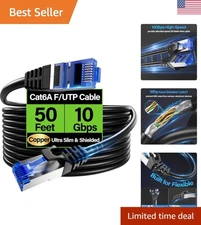 Cat6A Ethernet Cable Shielded 10Gbps 50 ft, Slim Shielded (F/UTP) Ethernet Cable