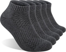 Mens 100 Cotton Cushioned Ankle Socks, Running Moisture Wicking Socks 5 Pack