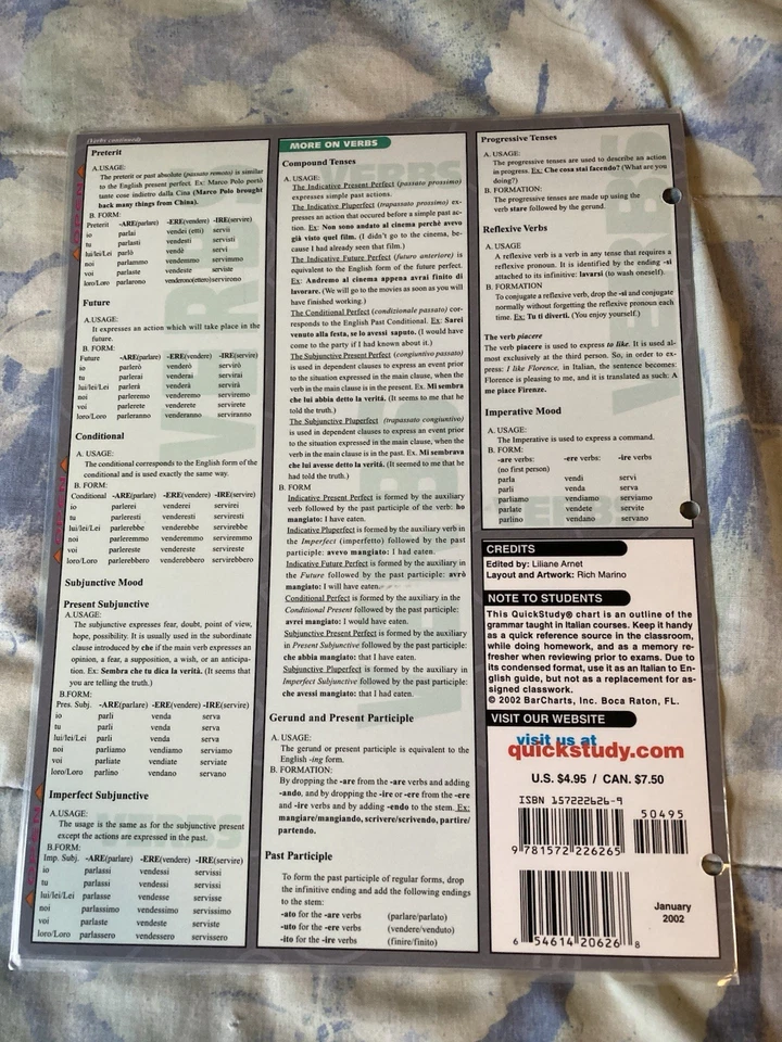 Italian Grammar Quick Study Academic Outline Guide Plus Ciao! Fifth Edition CDs - Image 4 of 4