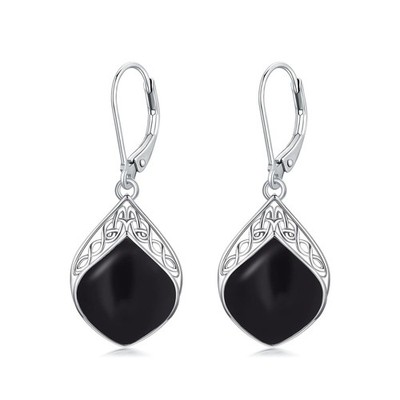 YYB Teardrop Earrings Sterling Silver Celtic Knot Leverback Earrings Gemstone...