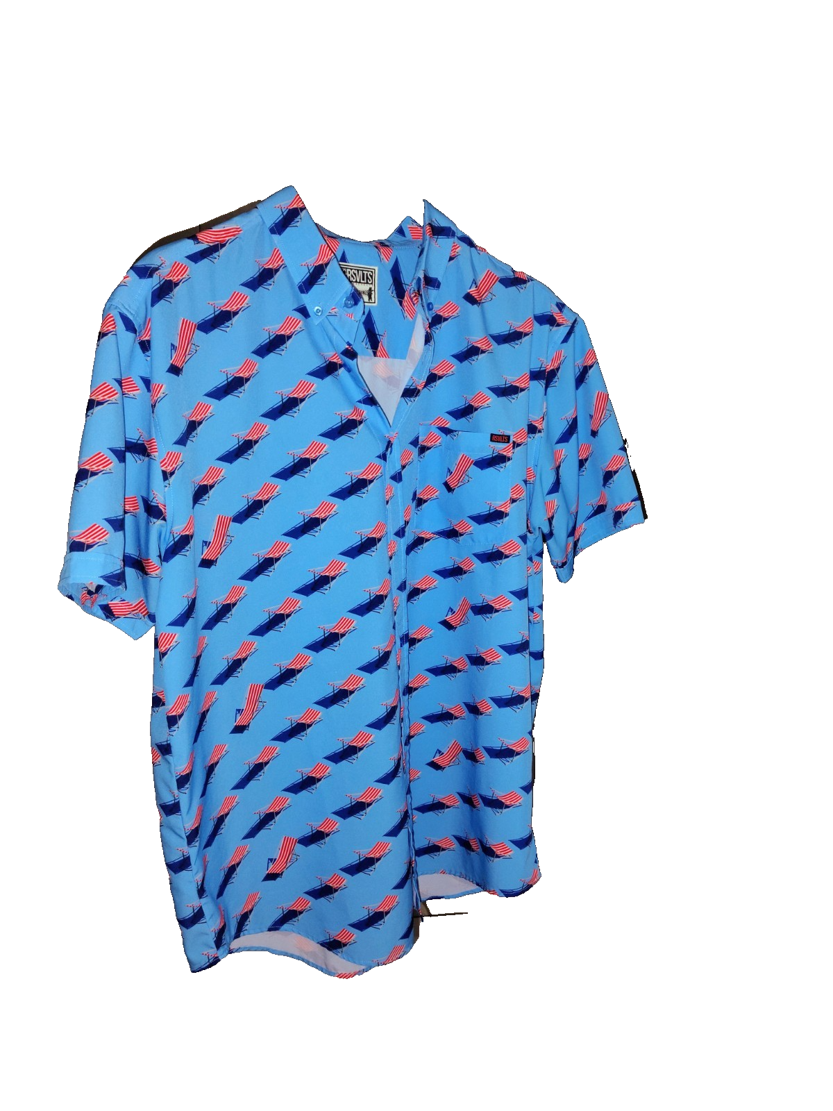 RSVLTS American Beach Day Mens 2XL KUNUFLEX Shirt US Flag Lounge Chairs Blue