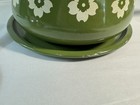 Vintage Fondue Pot 1970s Green White Daisy Wood Handle Lid Underplate — photo 5