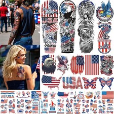Independence Day Temporary Tattoos,Fourth of July USA Flag Sleeve Tattoo,Red ...