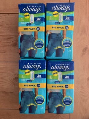 ALWAYS ULTRA DAY Damenbinde 3x Schutz SMART Contour, BigPack 4 x 26 Binden NEU
