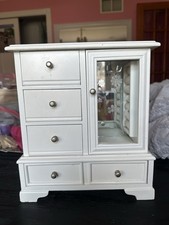 White Wooden Tabletop Jewelry Box 5 Drawers M...