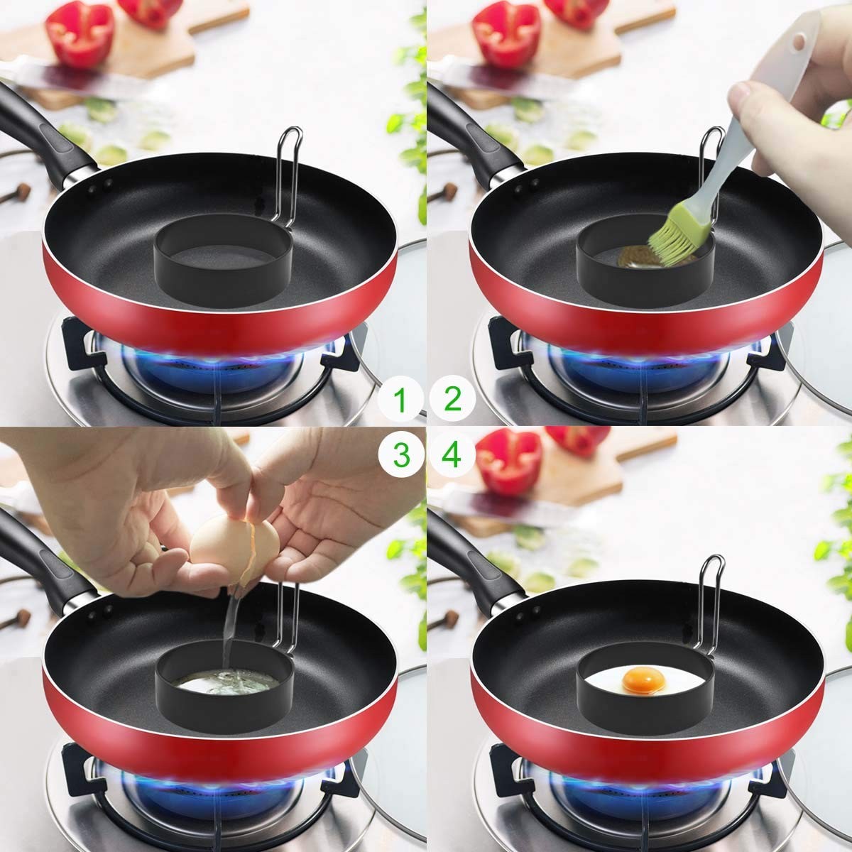 4 Pack Egg Rings Mold for Cooking Stainless Steel Round Egg Cooker Ring Nonstick