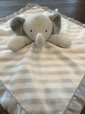 Cloud Island Striped Elephant Gray Satin Lovey Security Blanket Plush Cute Soft