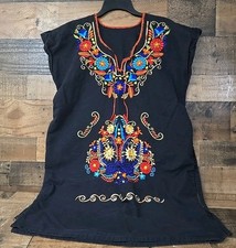 Women Boho Dress Tunic Large Embroidered Floral Cottagecore Peasant Whimsygoth