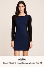 AQUA Blue Black Long Sleeve Bodycon Dress Women’s Medium Made in USA