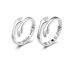 925 Sterling Silver Hug Ring for Women Men Adjustable Hugging Hands Open Love US