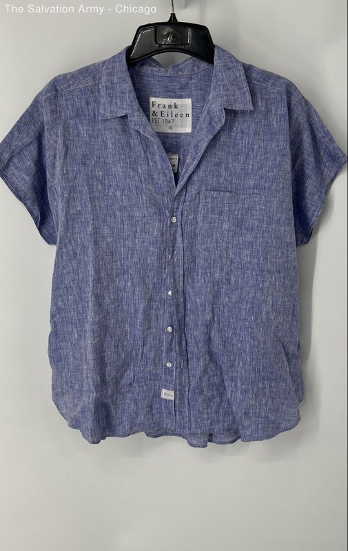 Frank & Eileen Womens Blue Heather Linen Collared Denim Button-Up Shirt Size XL