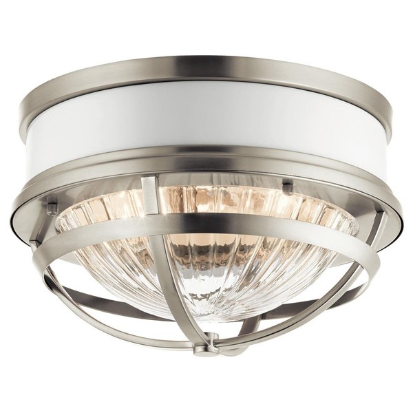 Deckenleuchte Innen Rund Ø 30,5 Cm Nickel Weiß 2X E27 Glas Metall Deckenlampe-image
