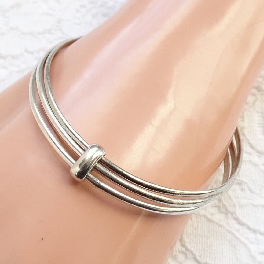 Sterling Silver Bangle Bracelets Three Attached M… - image 4