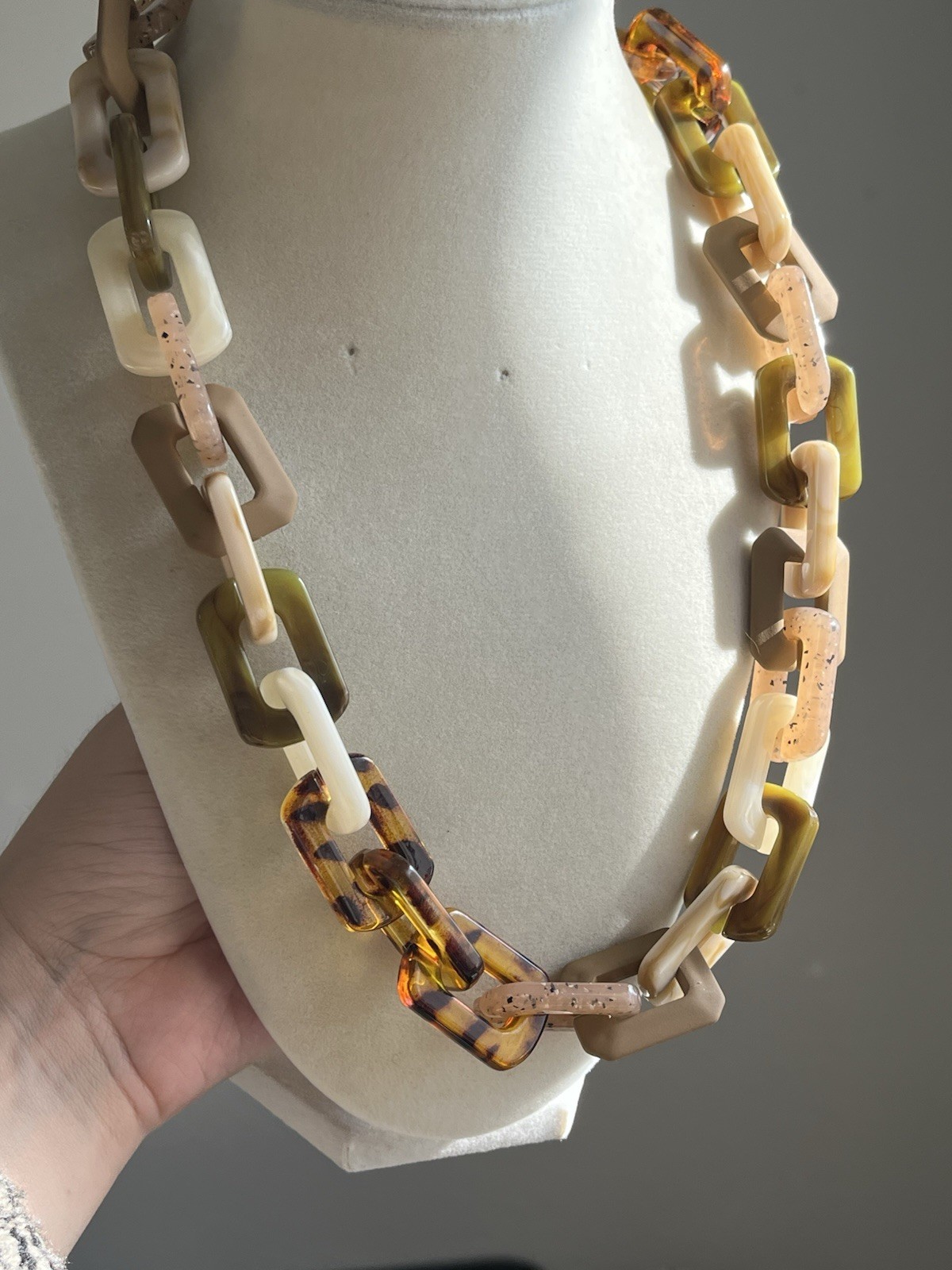 Neutral Green Acrylic Rectangular Goldtone Chunky… - image 1