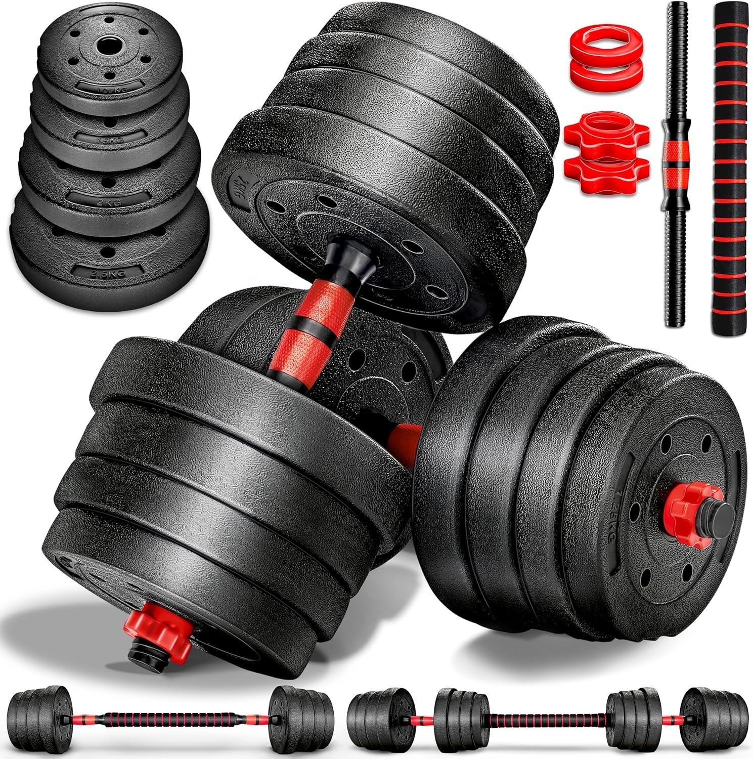Haltères ajustables 30kg musculation kit barre kit poids amovibles fonte fitness