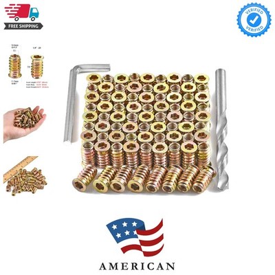 80 Pcs 1/4 ''- 20 Threaded Inserts for Wood - Metal Screws Assortment Hex Sock...