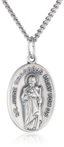 Essentials Sterling Silver Oval Saint Jude Medal with Antique Finish and