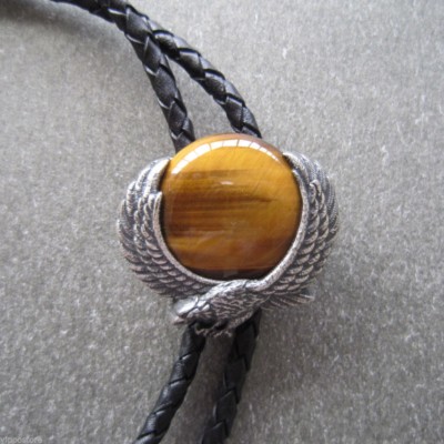Original Fly Flying Eagle Tiger Eye Stone Western Cowboy Rodeo Oval Bolo Tie