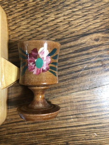 (6) Vintage Hand-Painted WOOD Mini GOBLETS w/Tray Latin America? - Imagen 6 de 6