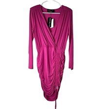 Royalty By Maluma Women's Surplice Side Ruched Knit Dress Pink Size Small NWT 