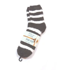 Slipper Fuzzy Striped Gray Crew Socks Womens White Stripes Size 9-11 SOFT Cozy Z
