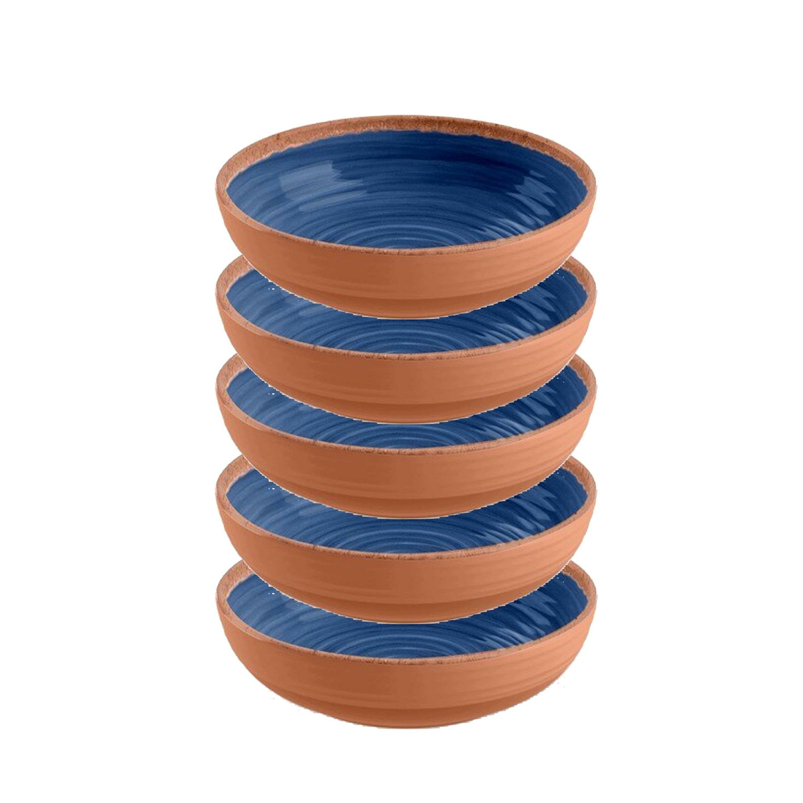 Indigo Rustic Swirl Glaze Melamine/Plastic Low Bowls Set - Pack of 5 Bowls