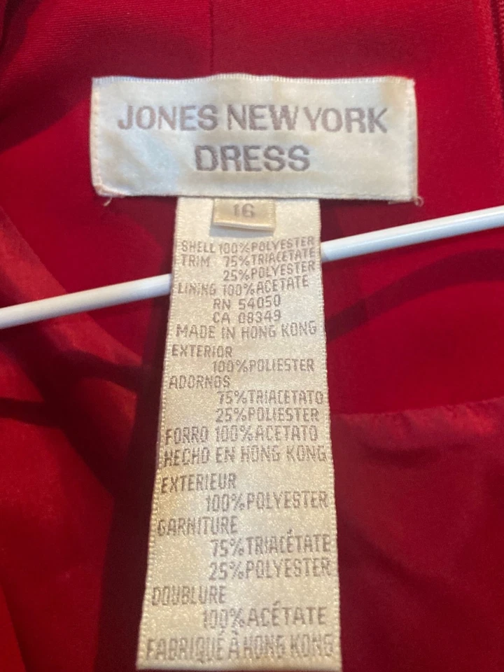 Jones New York Women’s Wrap Dress V neck Long Sleeve Retro Glam Red Sz 16 - Image 2 of 4