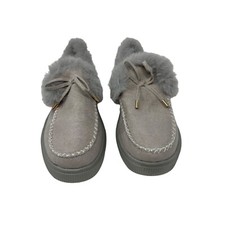 Sootheez House Slippers Women's 10.5 Grey Faux Fur Moccasins Loafers