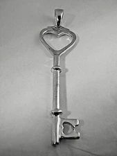 KEY PENDANT CHARM HEART SHAPED IN STERLING SILVER ALL  HIGH POLISHED FINISH 