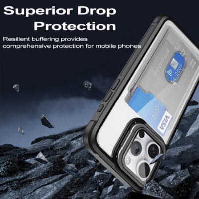 For iPhone 15 16 Plus Pro Max 17 Air Pro Clear Hybird Card Slot Stand Cover 