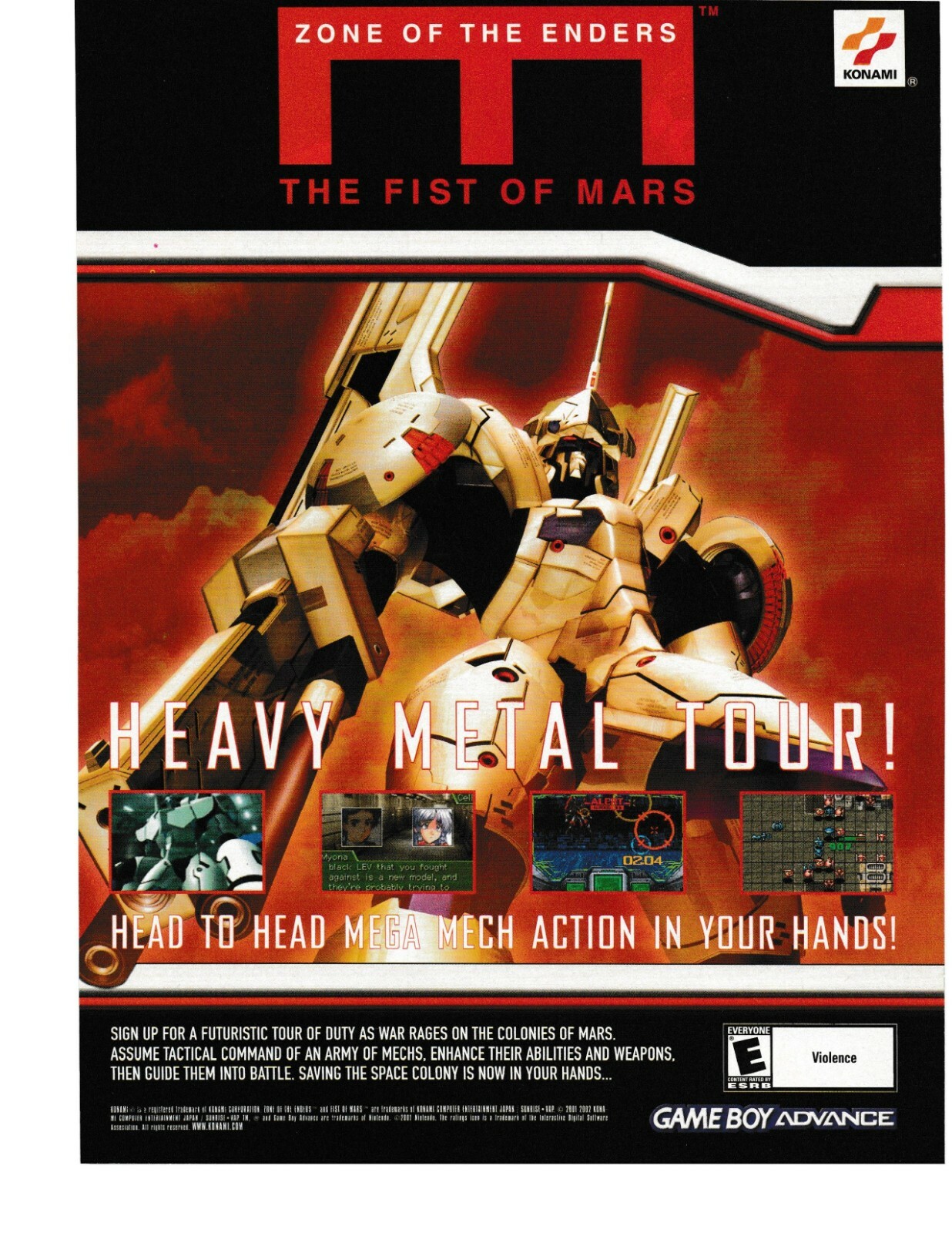 2002 Zone of the Enders The Fist of Mars Print Ad GBA Game Boy Advance Konami Ad