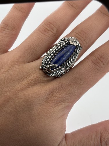 ⭐️CAROLYN POLLACK - Sterling 925 Lapis Oval Ring Southwestern Blume Gr. 6 ⭐️ - Bild 6 von 7