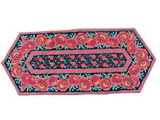 HANDMADE PATCHWORK QUILTED TABLE RUNNER Red Poppies 44"x17.5" Flowers
