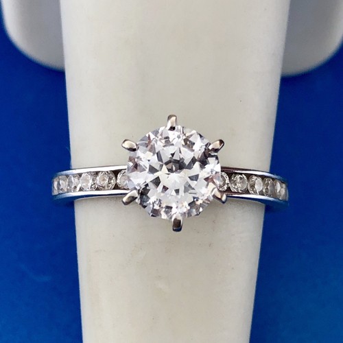 Designer SW 14K White Gold Cubic Zirconia CZ Solitaire Accents Eternal Love Ring - Picture 2 of 10