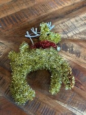 Gold Tinsel 6" Reindeer Christmas Ornament Silver Tone Antlers