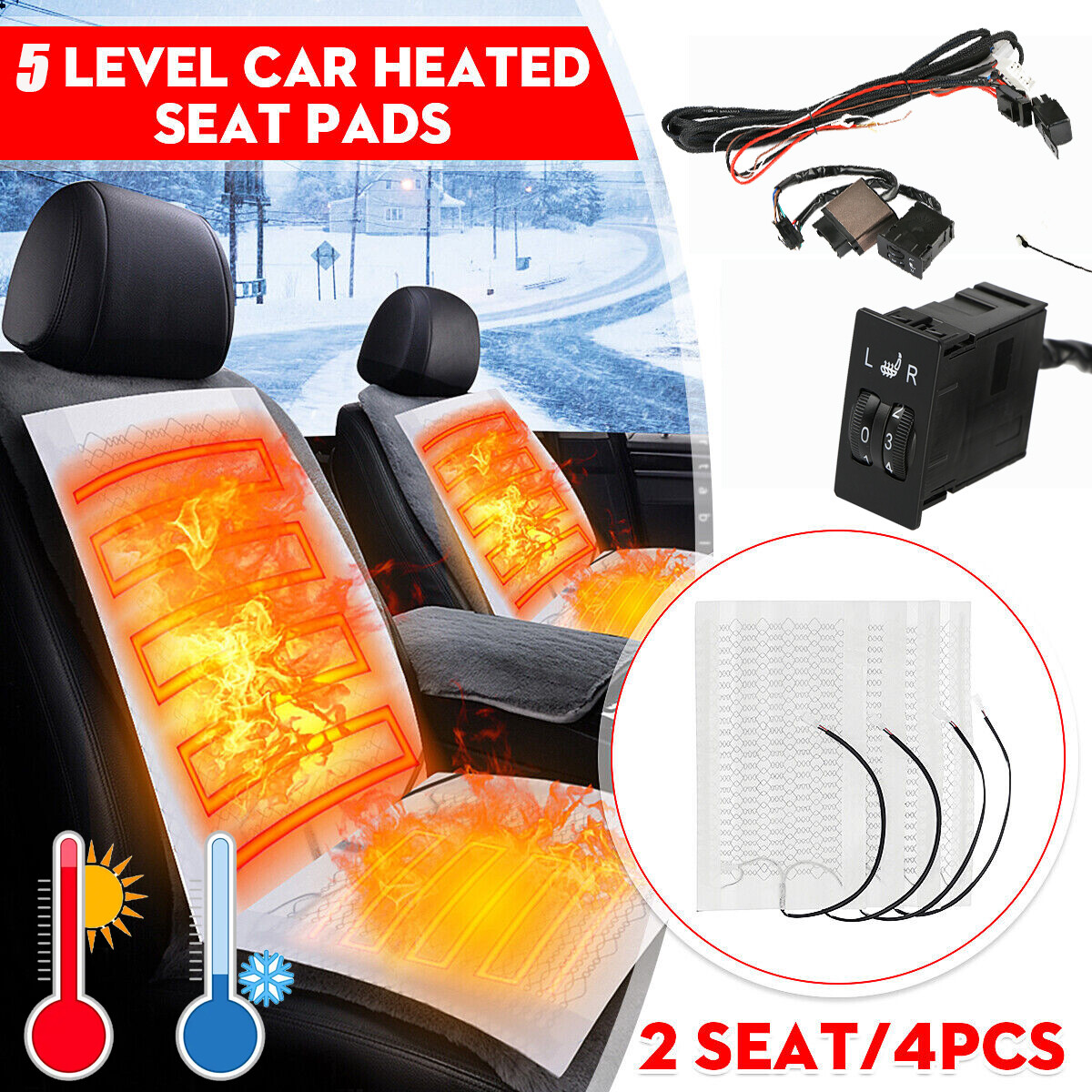 Car Seat Heater Kit Level Heated Square Switch Dual Control System FOR  Seats