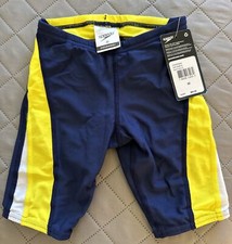 SPEEDO Boys Launch Jammer Size 22 Navy Gold Swimwear Swim Team NWOB 