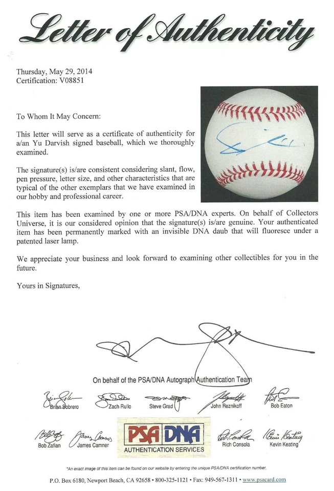 Yu Darvish Firmado Oficial Grandes Ligas Béisbol PSA/DNA CERTIFICADO DE AUTENTICIDAD Padres Cachorros Auto'd Foto 3 de 4
