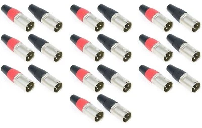 20 x ADAM HALL PROFI 3 pol XLR male Stecker ROT SCHWARZ Kabel Neutrik kompatibel